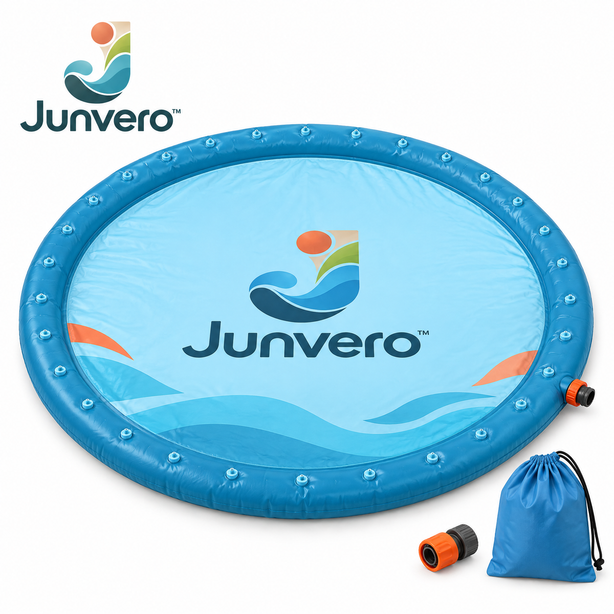 Junvero™ SplashOrbit Backyard Splash Pad – Outdoor Water Play Mat with Surrounding Sprinkler Jets for Summer Family Fun