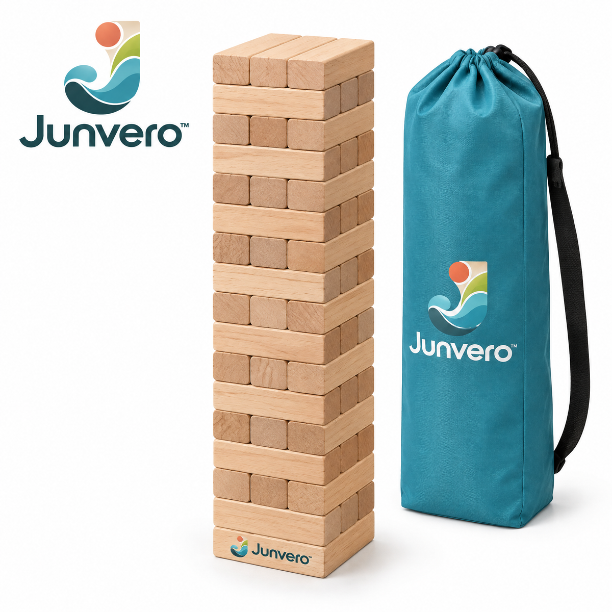 Junvero™ TowerTumble Giant Stacking Block Game – Oversized Wooden Balance Game for Backyard Parties, Family Gatherings & Outdoor Fun