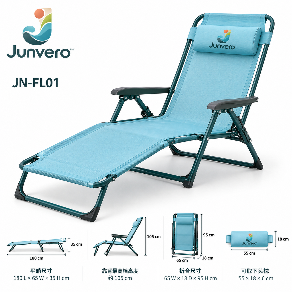 Junvero™ ReclineFold Folding Lounge Chair – Adjustable Outdoor Recliner for Backyard, Patio, Camping & Relaxed Weekend Seating