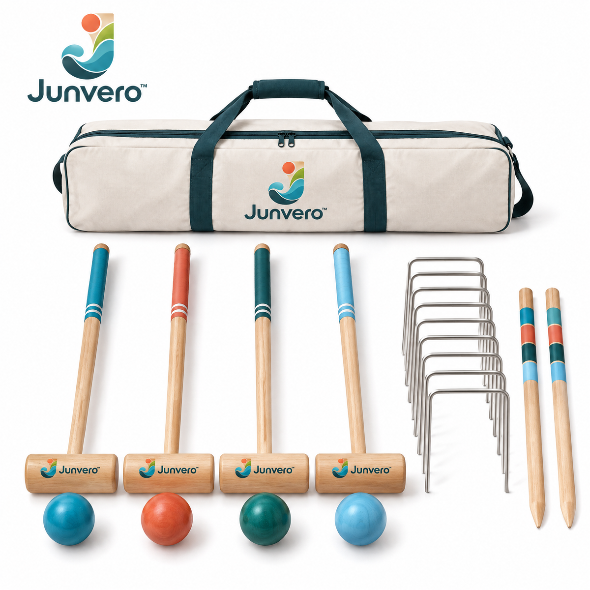 Junvero™ GateTrail Croquet Set – Complete Lawn Mallet Game Kit for Backyard Gatherings, Family Play & Outdoor Recreation