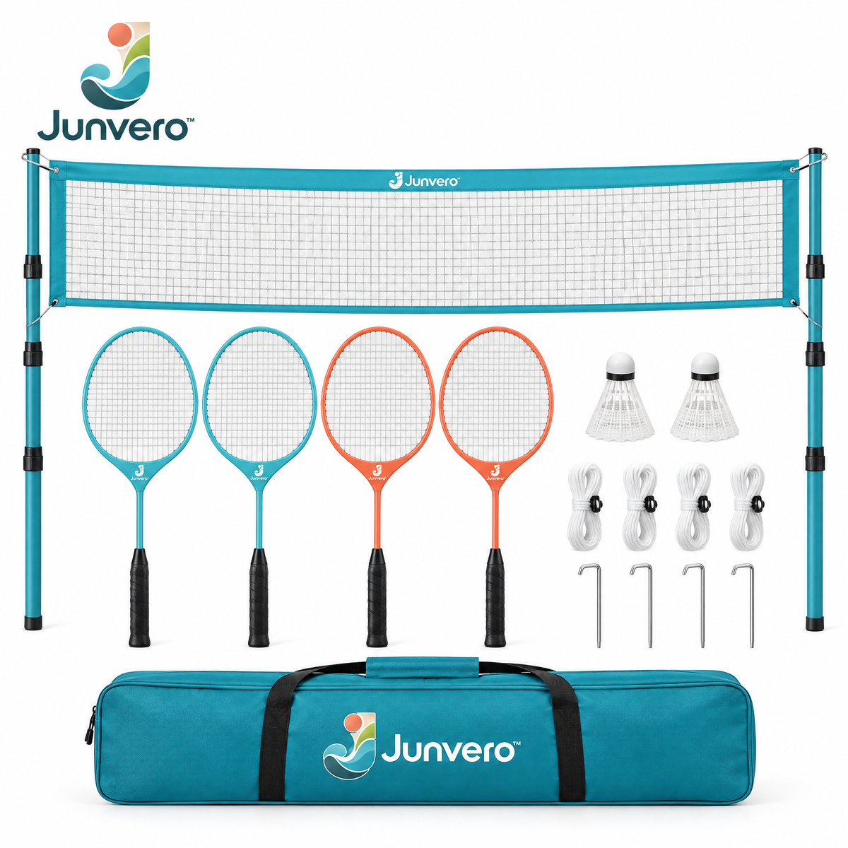 Junvero™ RallyYard Backyard Badminton Set – Portable Net, Rackets & Shuttlecock Game Kit for Family Outdoor Play