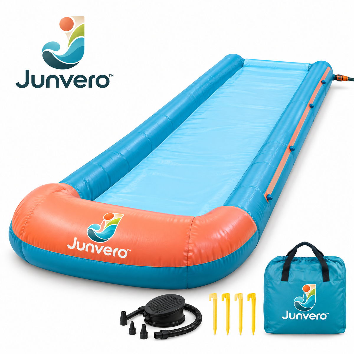 Junvero™ AquaRush Inflatable Water Slide – Backyard Splash Slide with Water Spray for Summer Outdoor Family Fun