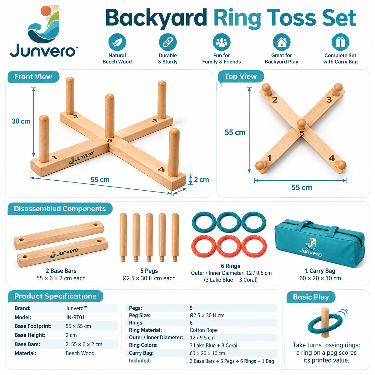 Junvero™ TargetDrop Bean Bag Toss Target – Multi-Zone Outdoor Tossing Game for Backyard Parties, Family Play & Group Challenges