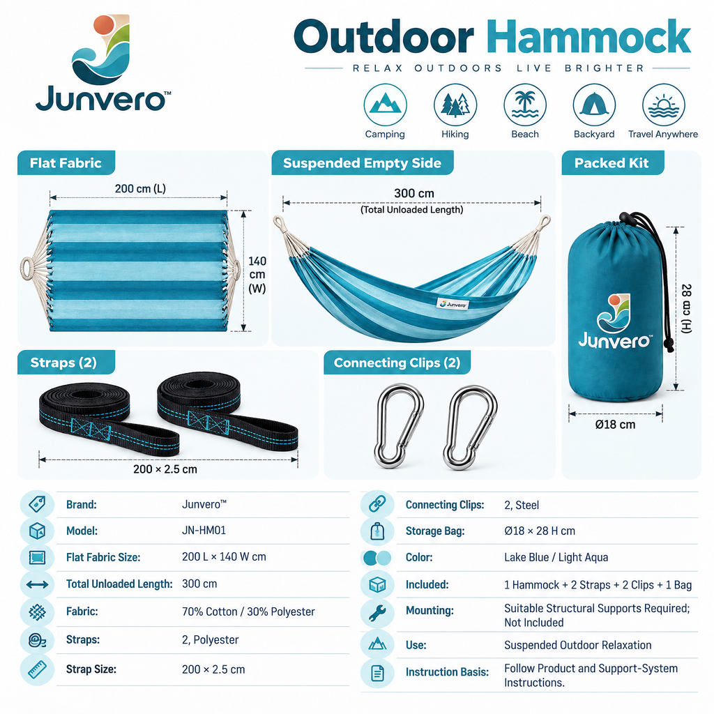 Junvero™ DriftRest Outdoor Hammock – Portable Relaxation Hammock for Backyard, Patio, Camping & Weekend Lounging