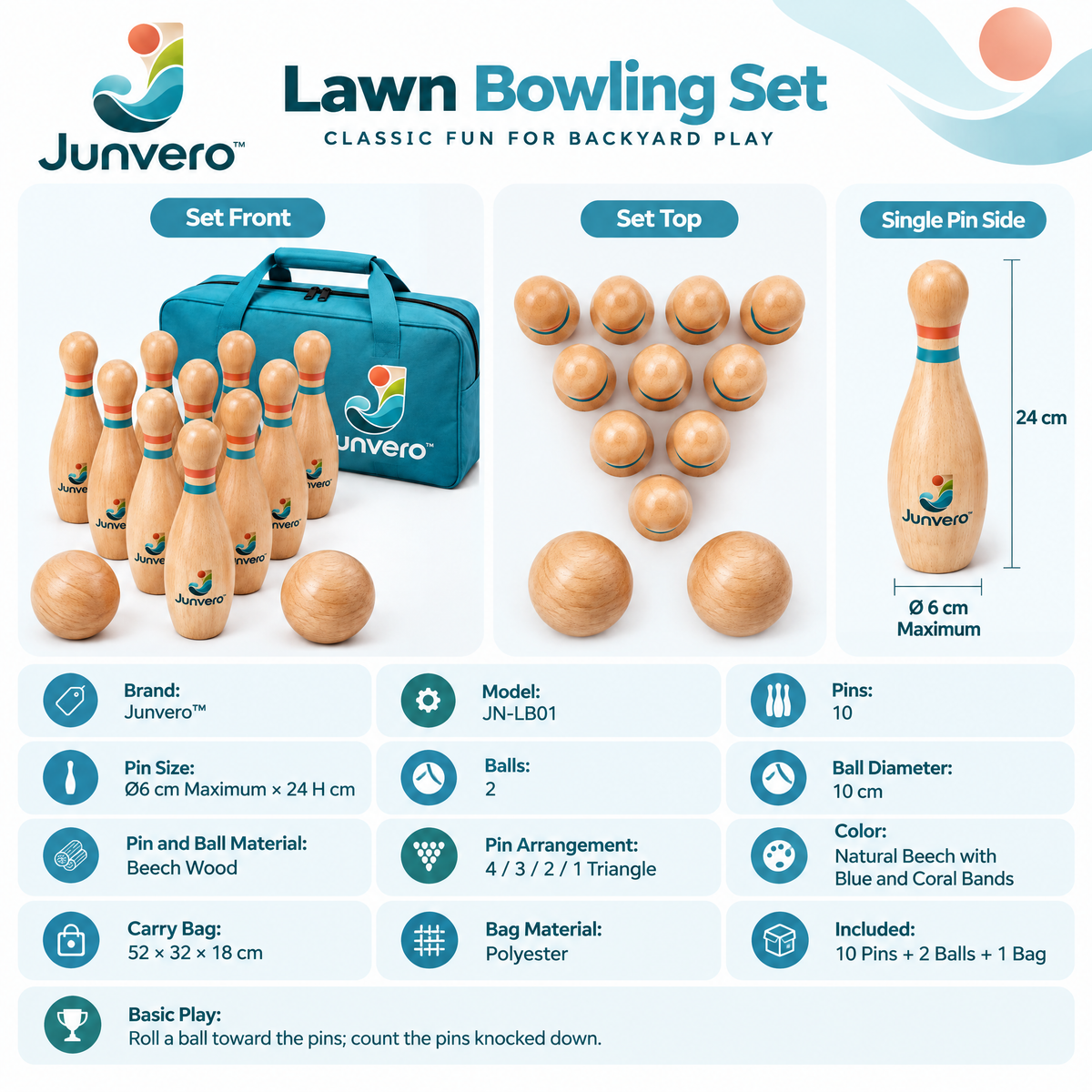 Junvero™ RollStrike Lawn Bowling Set – Outdoor Rolling Pin Game for Backyard Parties, Family Play & Casual Competitions