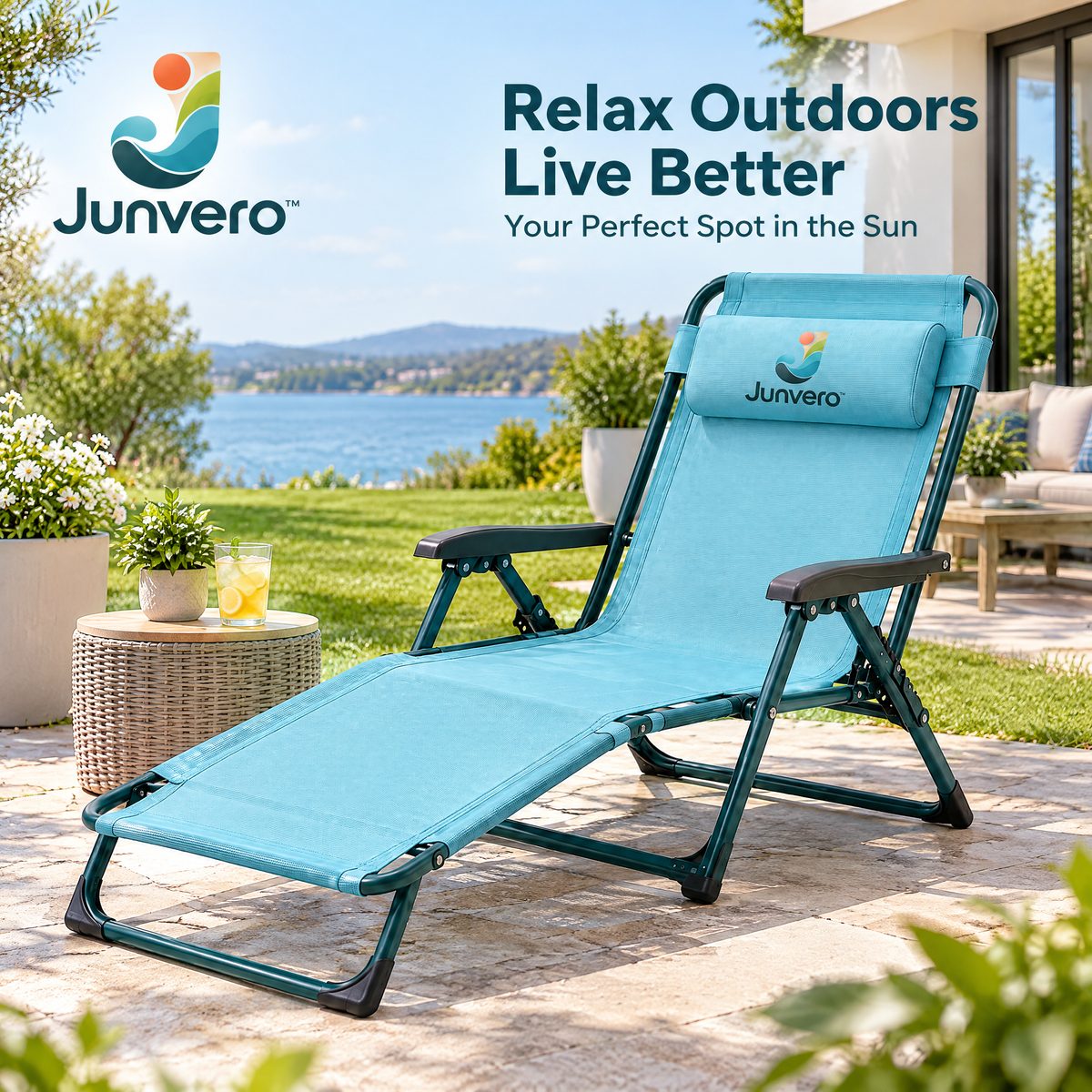 Junvero™ ReclineFold Folding Lounge Chair – Adjustable Outdoor Recliner for Backyard, Patio, Camping & Relaxed Weekend Seating