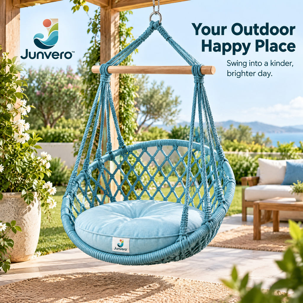 Junvero™ SwayNest Hanging Swing Chair – Suspended Lounge Seat for Backyard, Porch, Patio & Relaxing Outdoor Spaces