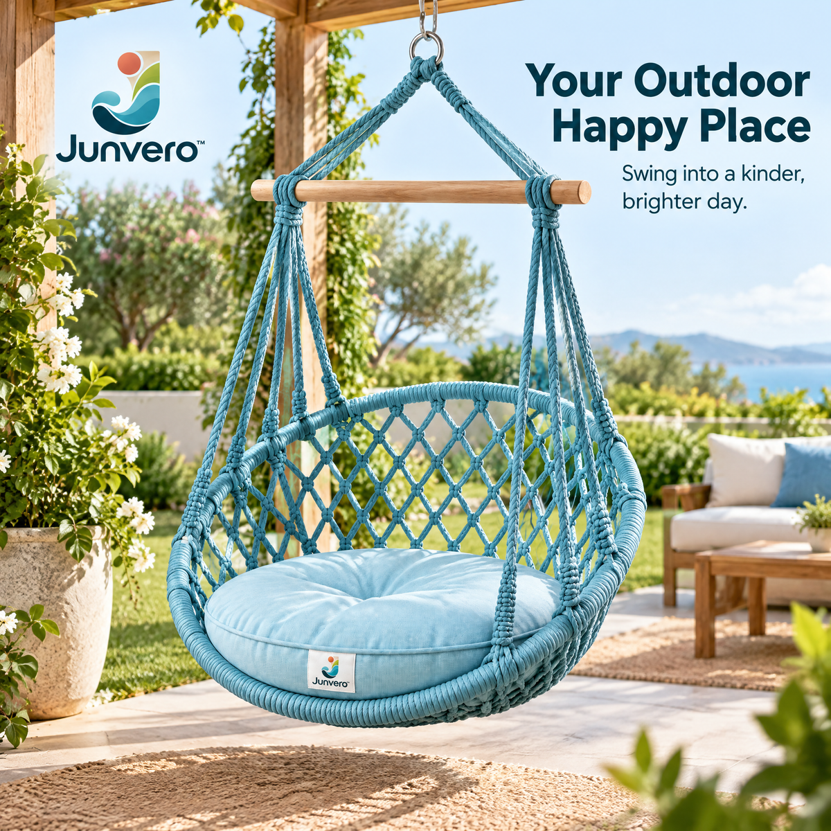 Junvero™ SwayNest Hanging Swing Chair – Suspended Lounge Seat for Backyard, Porch, Patio & Relaxing Outdoor Spaces