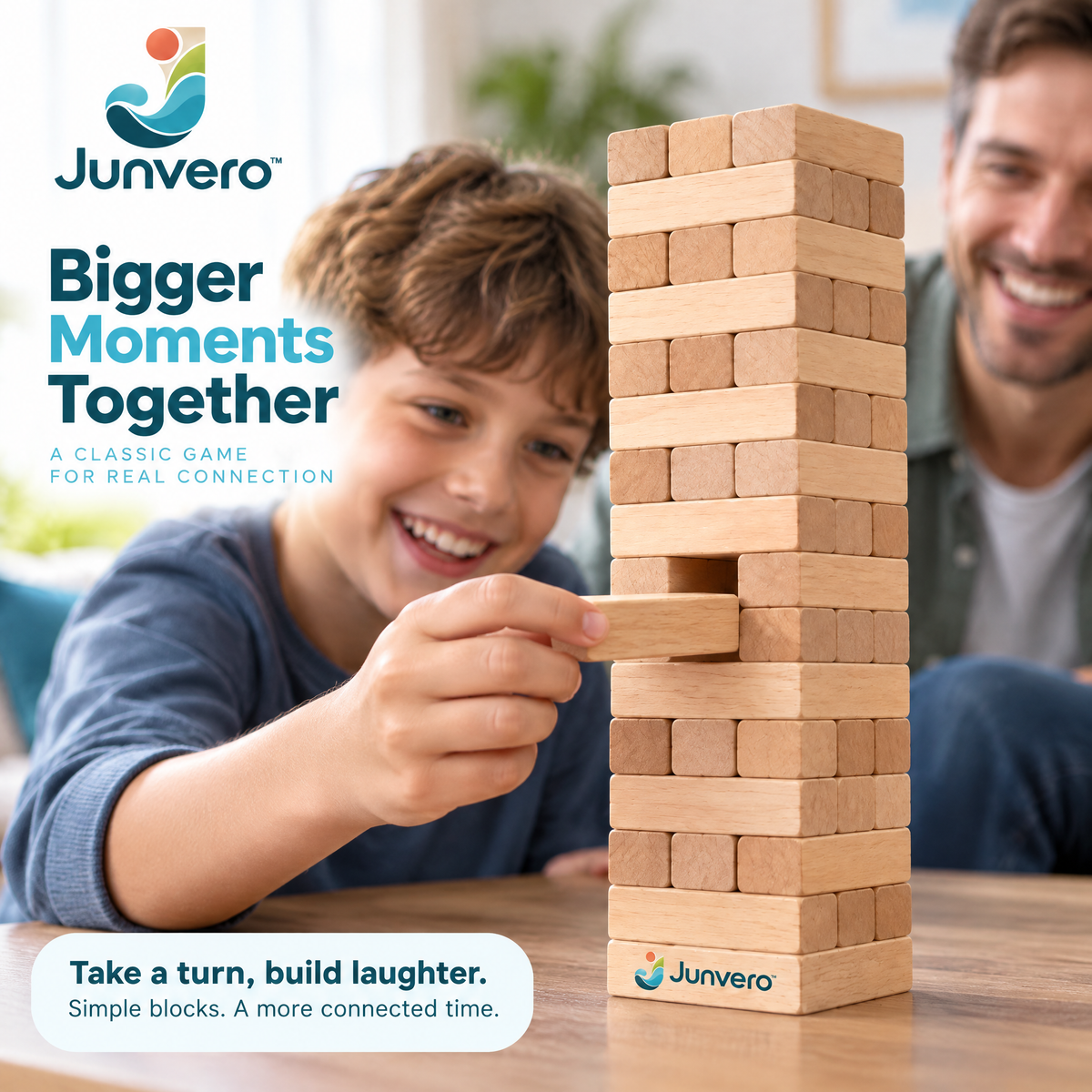 Junvero™ TowerTumble Giant Stacking Block Game – Oversized Wooden Balance Game for Backyard Parties, Family Gatherings & Outdoor Fun