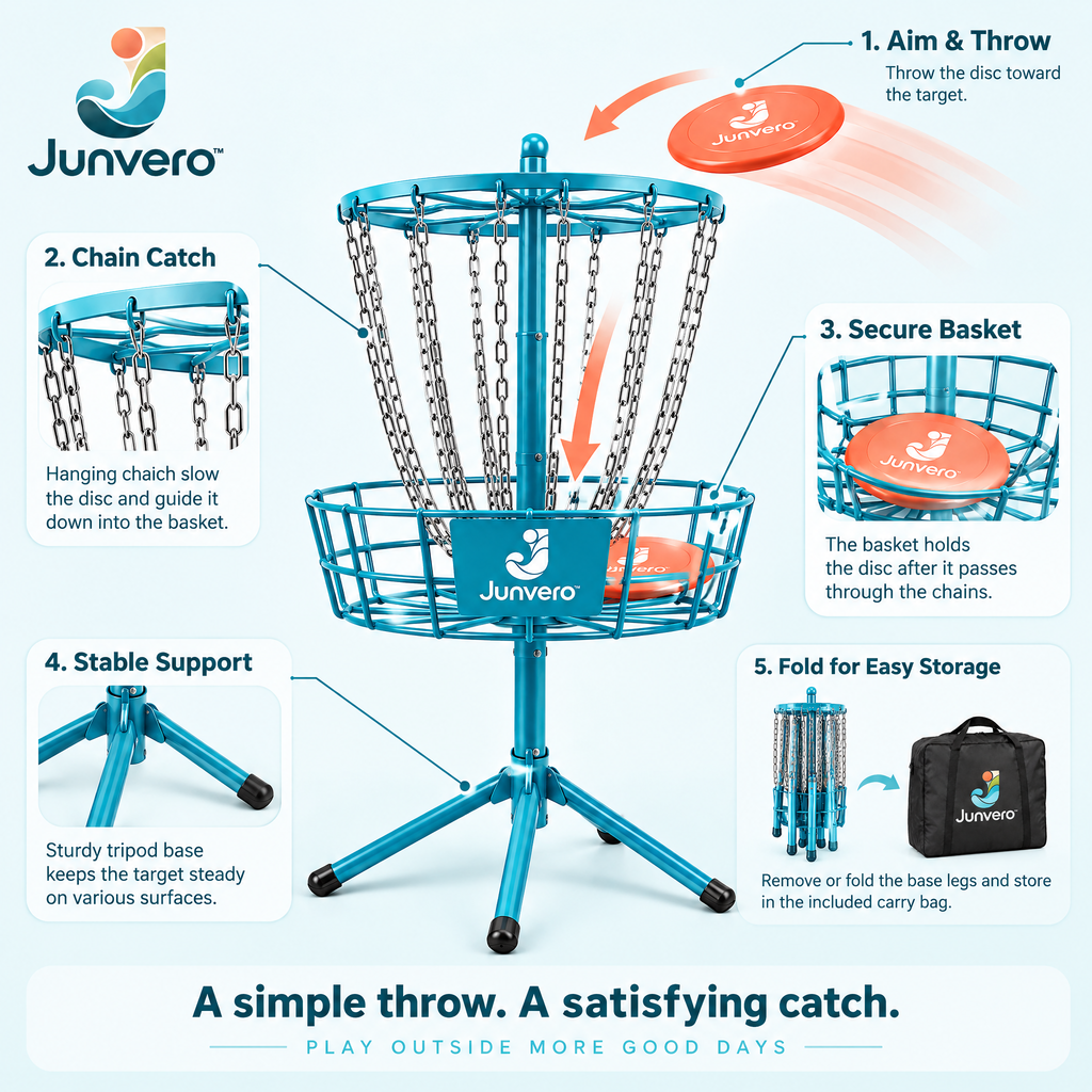 Junvero™ FlightCatch Outdoor Flying Disc Target – Portable Disc Toss Challenge for Backyard Games, Camping & Family Recreation