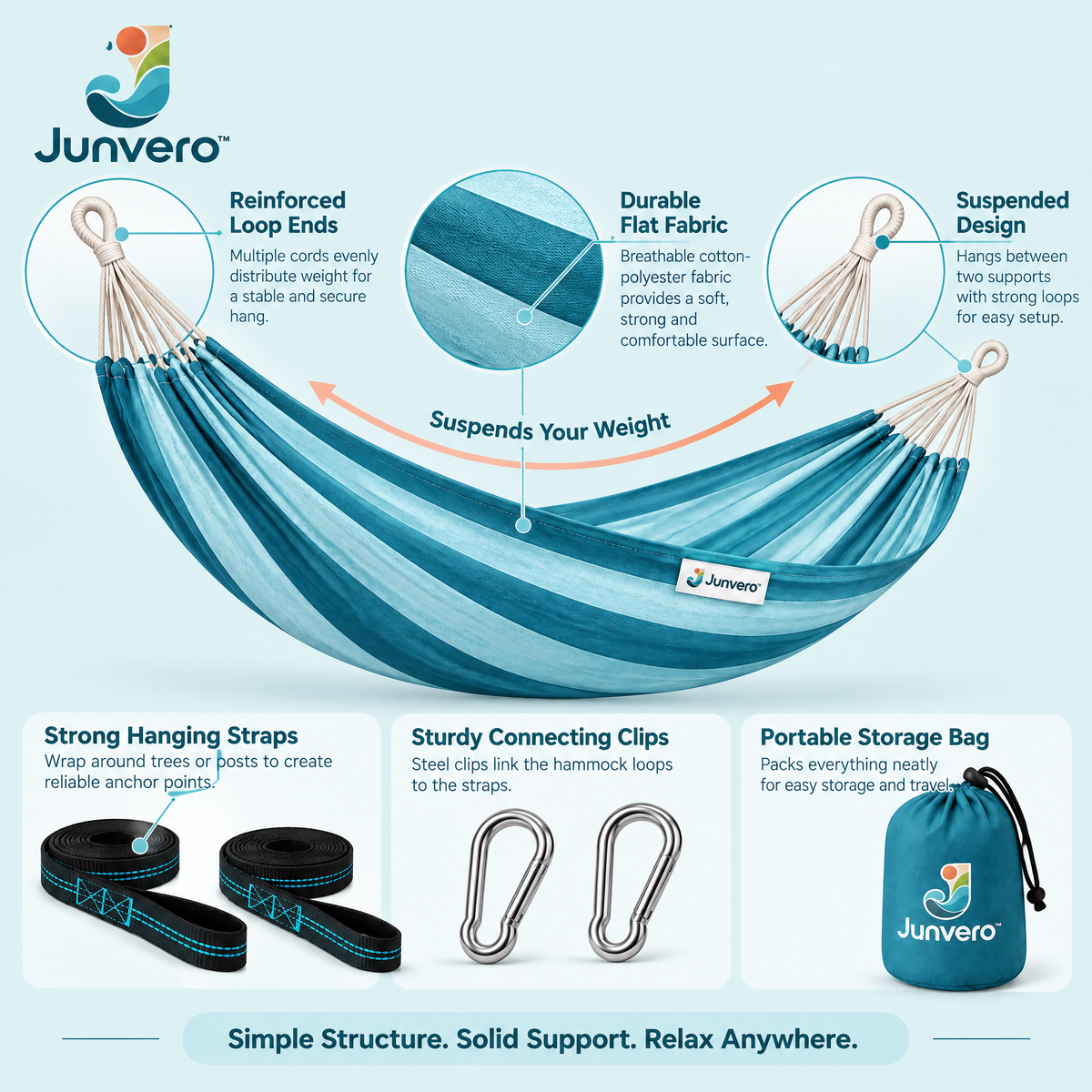 Junvero™ DriftRest Outdoor Hammock – Portable Relaxation Hammock for Backyard, Patio, Camping & Weekend Lounging