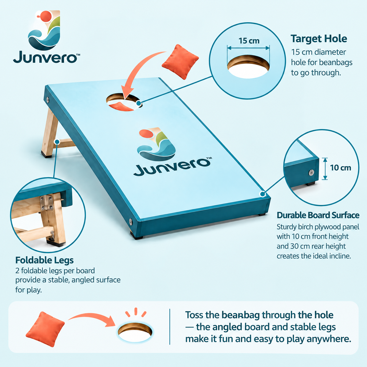 Junvero™ YardToss Cornhole Board Set – Portable Backyard Bean Bag Toss Game for Family Gatherings, Parties & Outdoor Fun