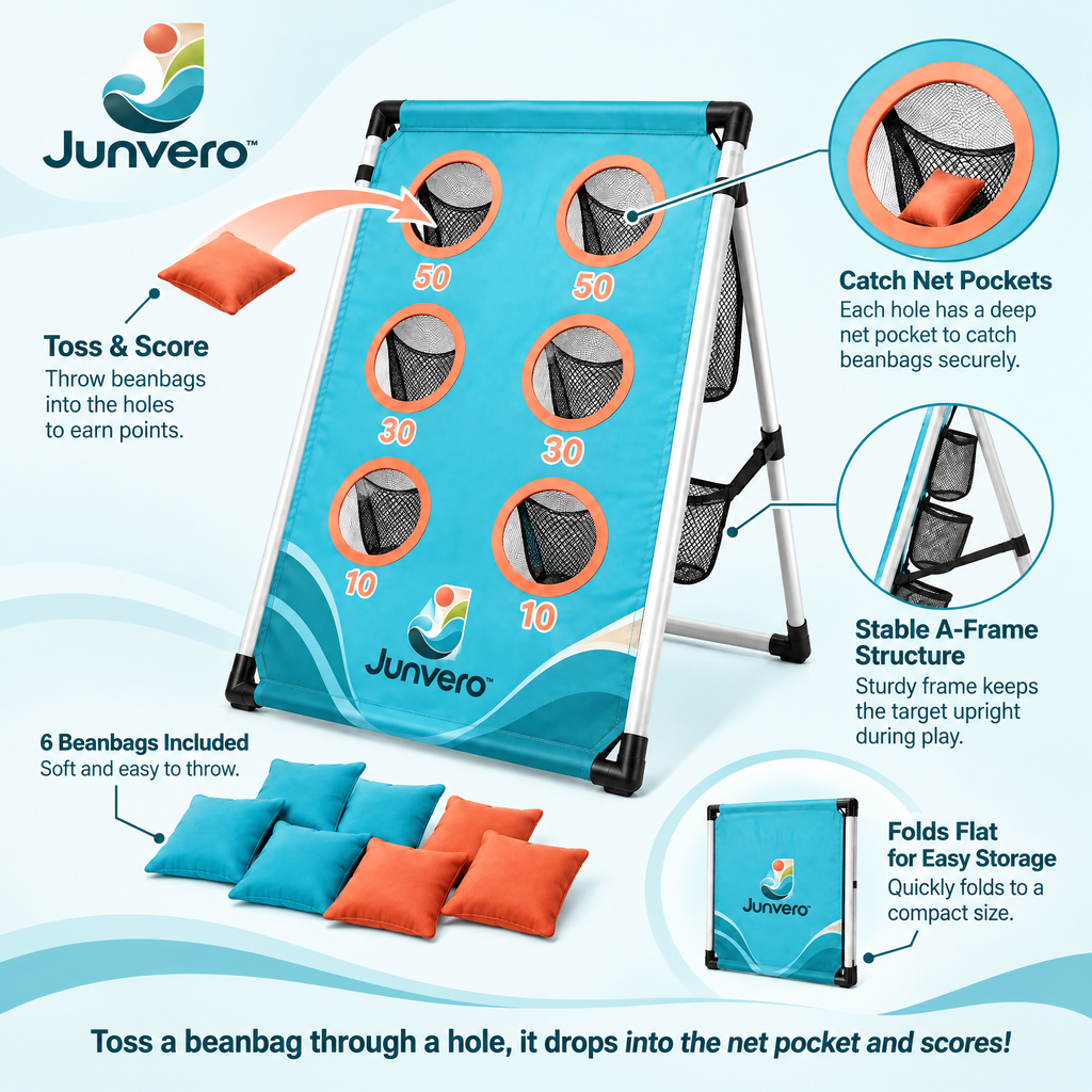 Junvero™ TargetDrop Bean Bag Toss Target – Multi-Zone Outdoor Tossing Game for Backyard Parties, Family Play & Group Challenges