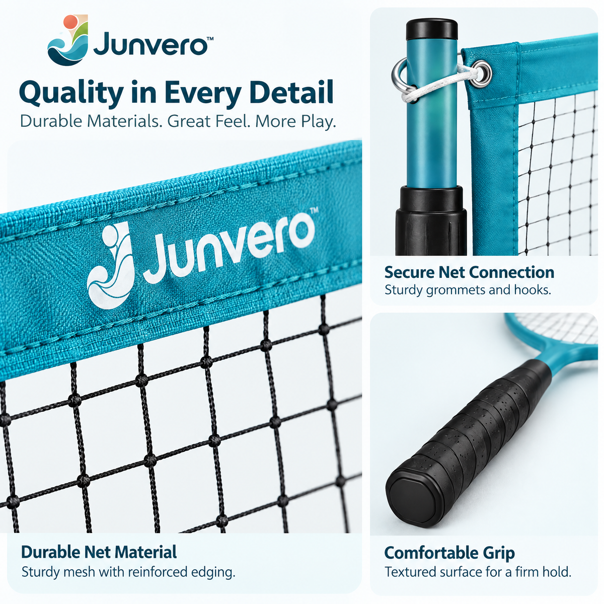 Junvero™ RallyYard Backyard Badminton Set – Portable Net, Rackets & Shuttlecock Game Kit for Family Outdoor Play