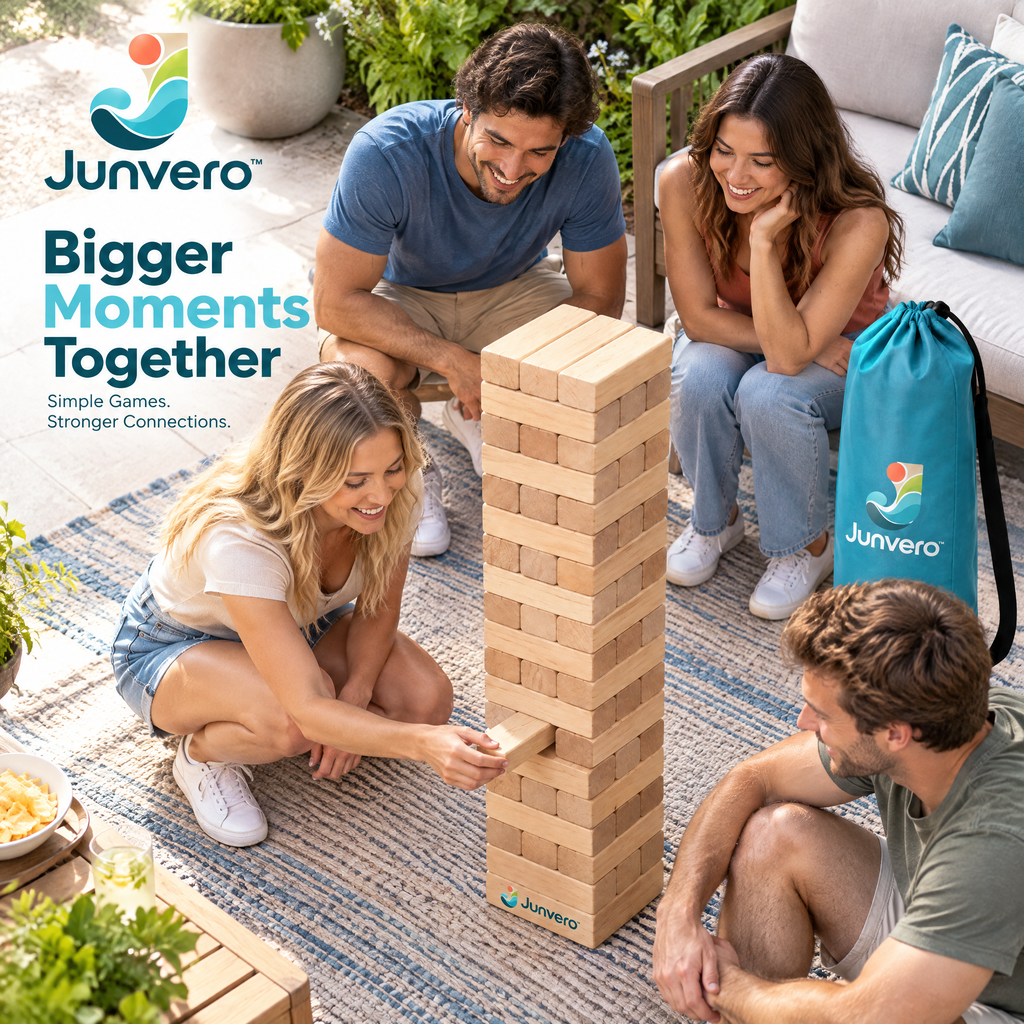 Junvero™ TowerTumble Giant Stacking Block Game – Oversized Wooden Balance Game for Backyard Parties, Family Gatherings & Outdoor Fun