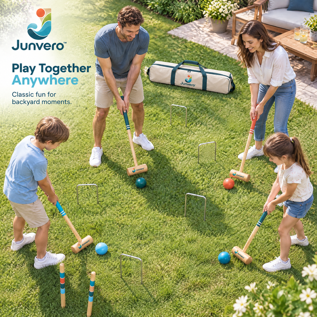 Junvero™ GateTrail Croquet Set – Complete Lawn Mallet Game Kit for Backyard Gatherings, Family Play & Outdoor Recreation