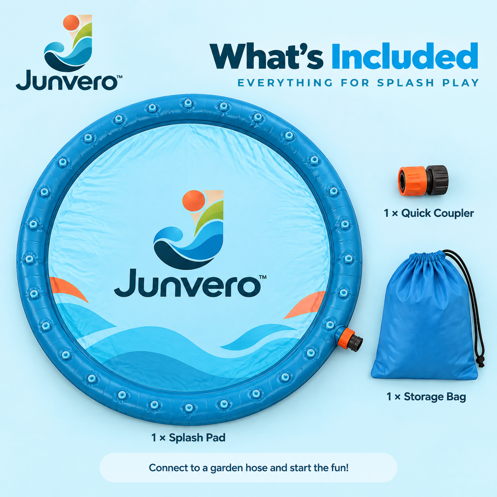 Junvero™ SplashOrbit Backyard Splash Pad – Outdoor Water Play Mat with Surrounding Sprinkler Jets for Summer Family Fun