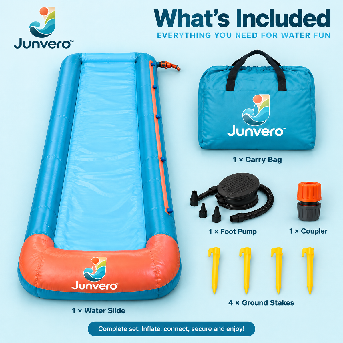 Junvero™ AquaRush Inflatable Water Slide – Backyard Splash Slide with Water Spray for Summer Outdoor Family Fun