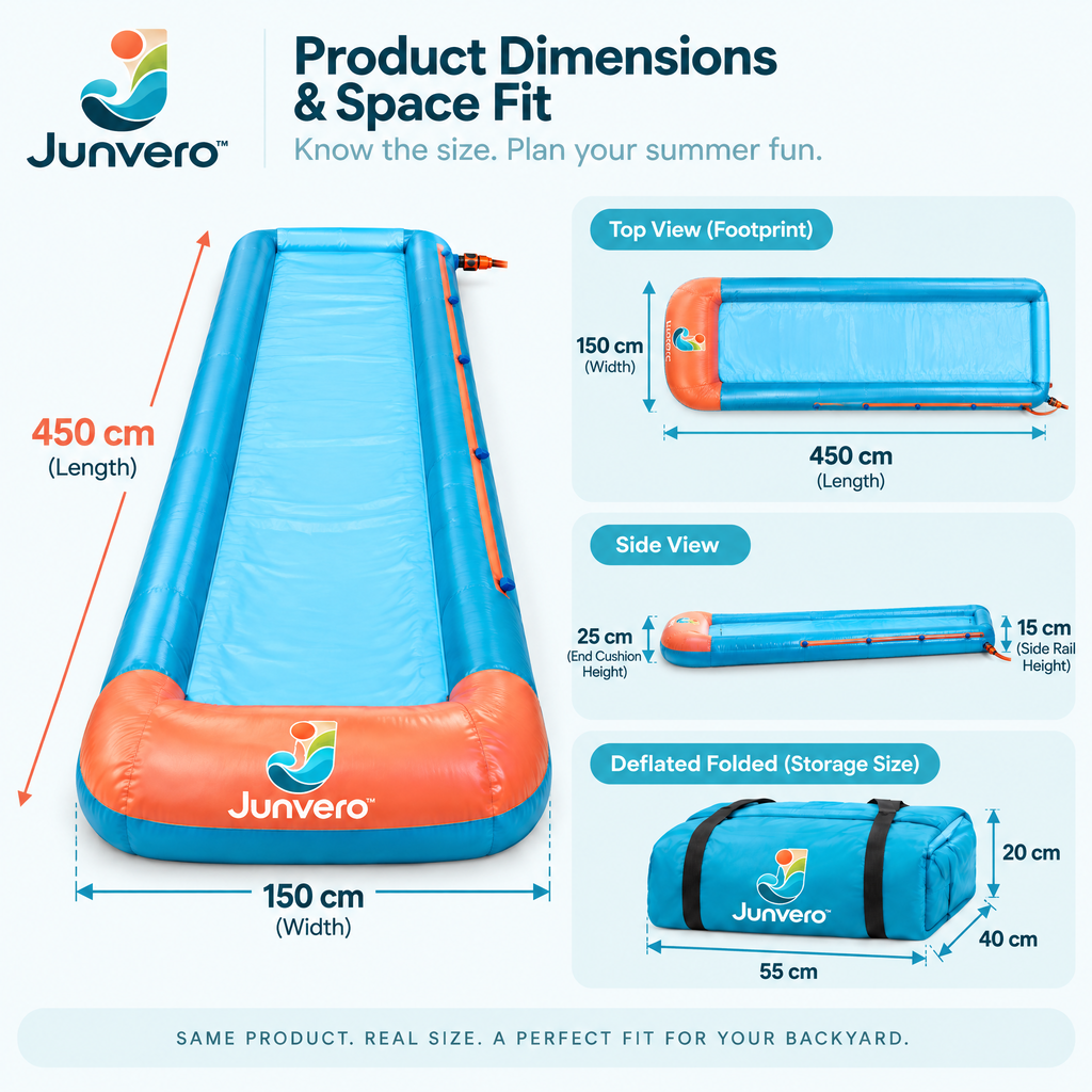 Junvero™ AquaRush Inflatable Water Slide – Backyard Splash Slide with Water Spray for Summer Outdoor Family Fun