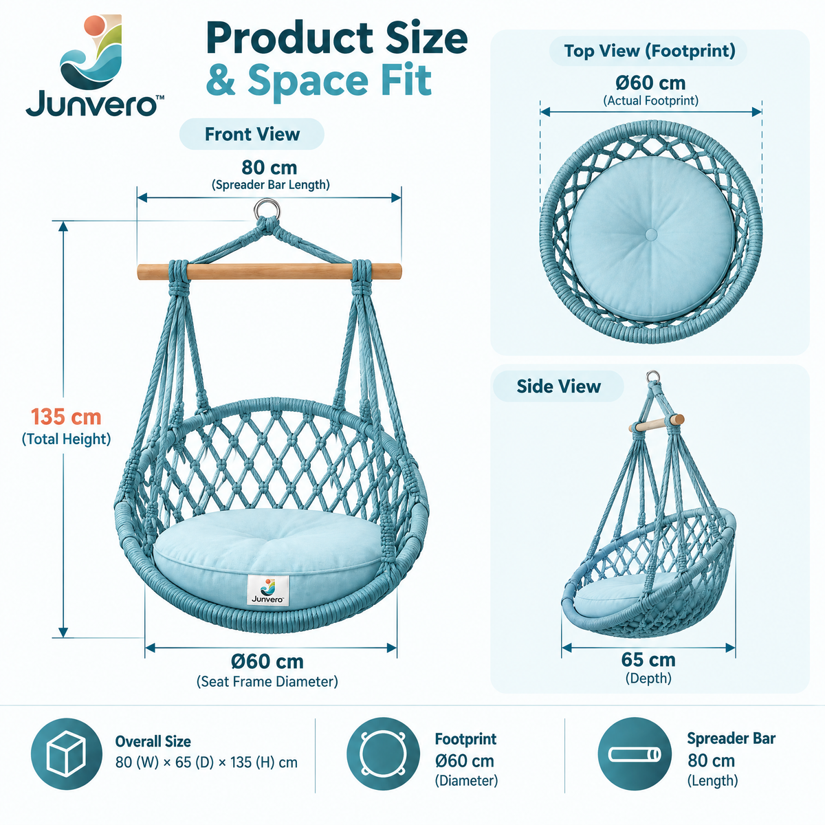 Junvero™ SwayNest Hanging Swing Chair – Suspended Lounge Seat for Backyard, Porch, Patio & Relaxing Outdoor Spaces