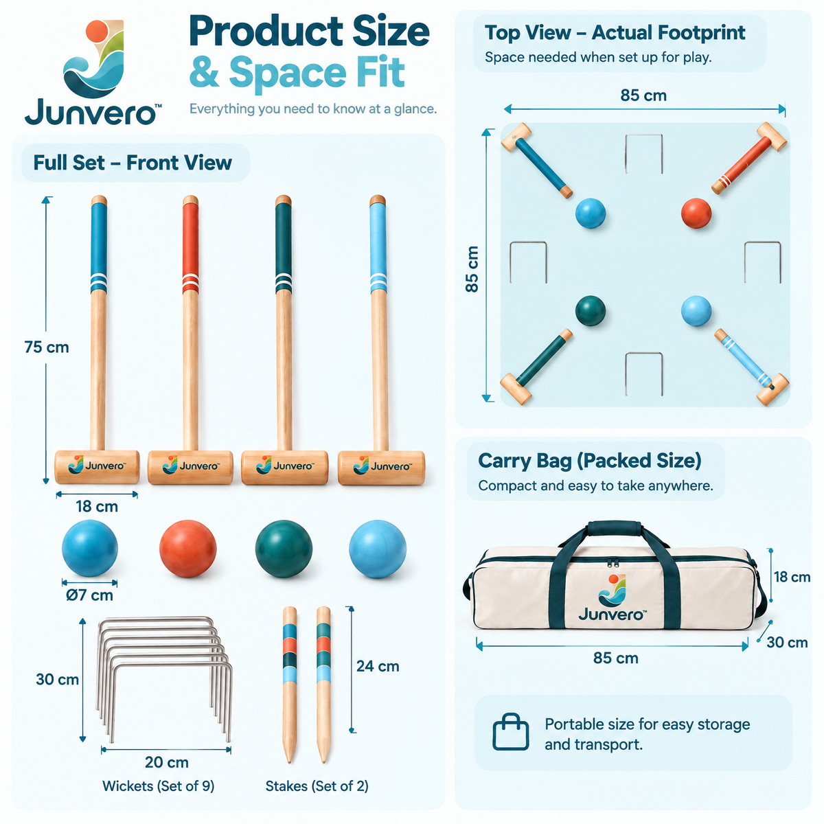 Junvero™ GateTrail Croquet Set – Complete Lawn Mallet Game Kit for Backyard Gatherings, Family Play & Outdoor Recreation