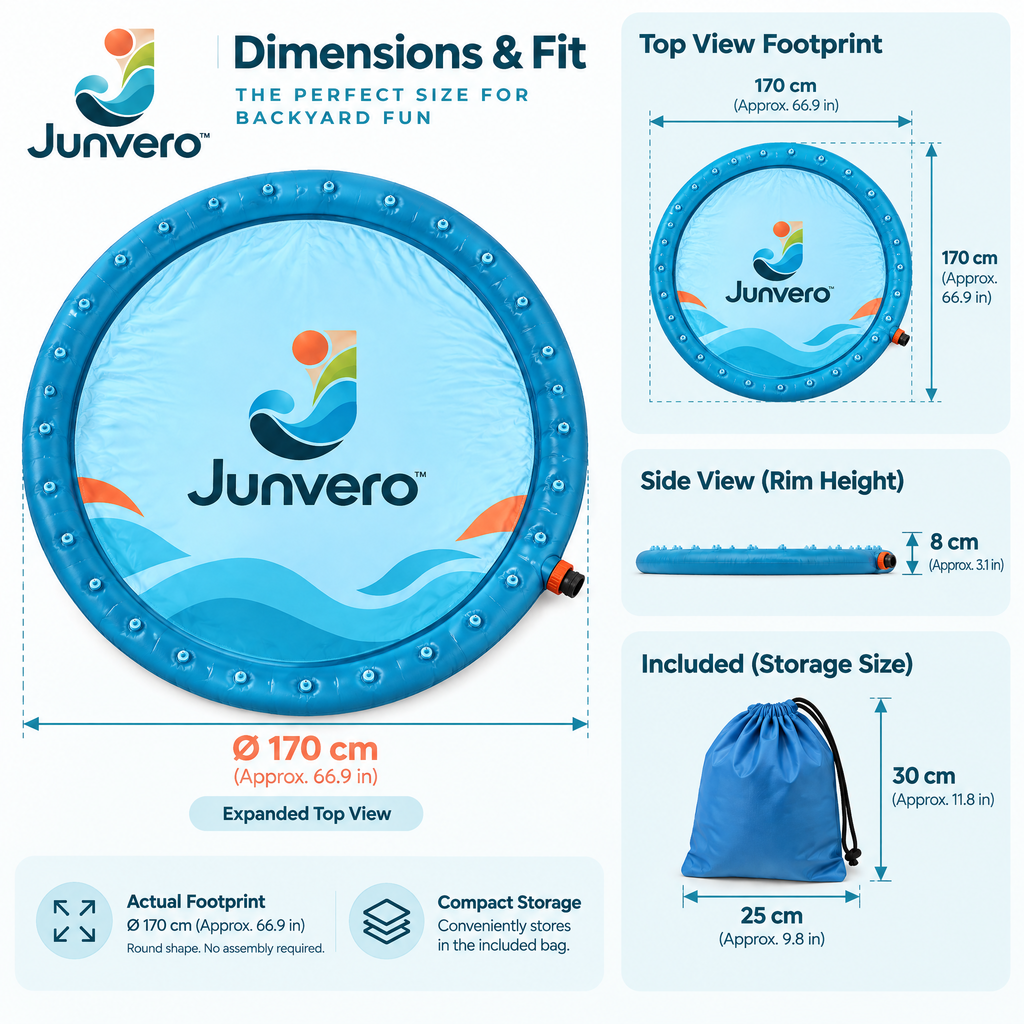 Junvero™ SplashOrbit Backyard Splash Pad – Outdoor Water Play Mat with Surrounding Sprinkler Jets for Summer Family Fun